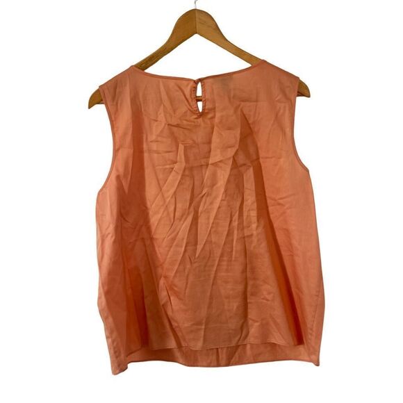 Talbots Peach Orange Ruffled Round Neck Cotton Sleeveless Blouse - Picture 2 of 8
